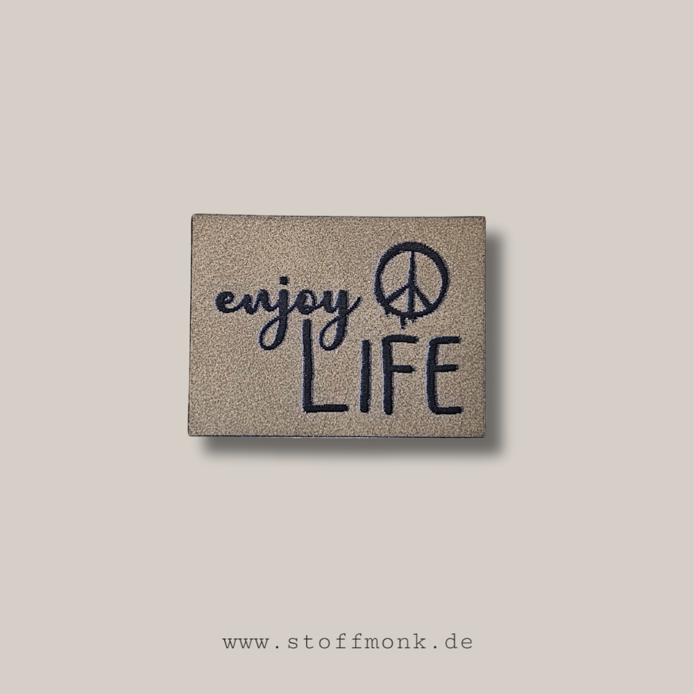 Label - "enjoy LIFE" - ca. 2,6 cm x 3,5 cm - Kunstleder ++ Farbauswahl ++